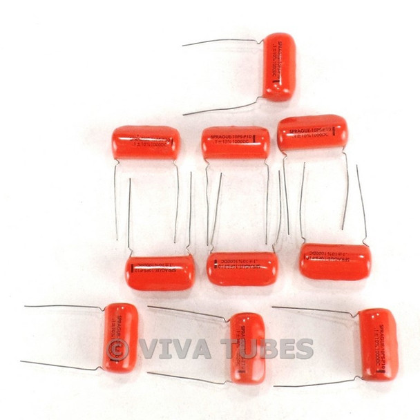 Vintage Lot of 10 Sprague 10PS P10 Orange Drop Capacitors 0.1 uF 1K 1000 VDC