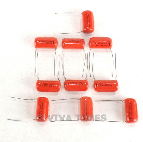 Vintage Lot of 10 Sprague 10PS-P10 Orange Drop Capacitors 0.1 mf 1KVDC