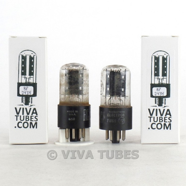 Date Matched Pair RCA USA 6SN7GT Flat Black Plate Vacuum Tubes 96/106 & 95/113%