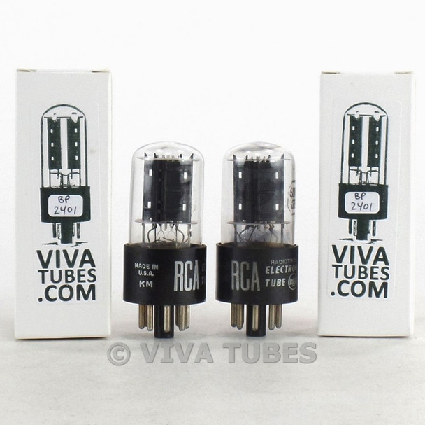 Tests NOS Date Matched Pair RCA US 6SN7GTB Flat Black Plate Vacuum Tubes USA