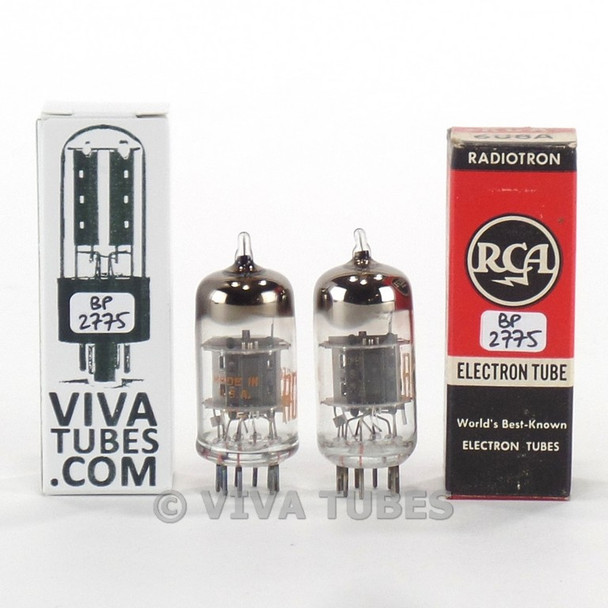 Tests NOS Matched Pair RCA USA 6U8A [6GH8] Black Plate Fat D Get Vacuum Tubes