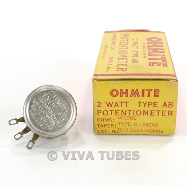 NOS NIB Vintage Ohmite CLU-5031-Locking Type AB Potentiometer 2W 50K ohm