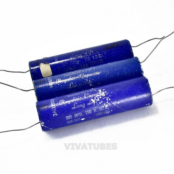 Lot of 3 Vintage ICC Royalistic Electrolytic Axial Capacitor 300uF 150V