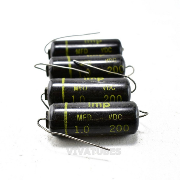 Lot of 4. Pyramid IMP Black Beauty Axial Electrolytic Capacitors 1uF @ 200V.