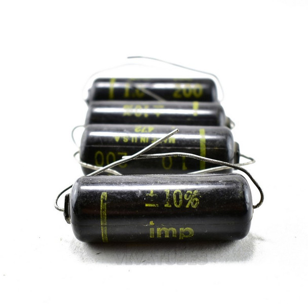 Lot of 4X Pyramid IMP Black Beauty Axial Electrolytic Capacitors 1 uF @ 200V.