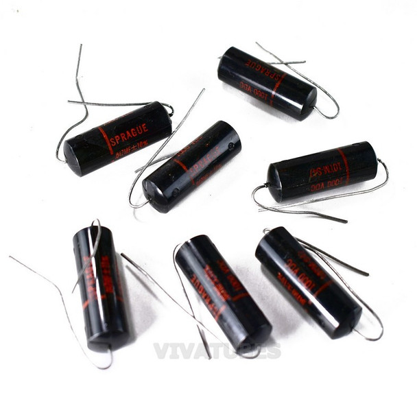 Lot of 8. Vintage Sprague 'Black Beauty' Axial Oil Capacitor .047uF @ 1000V