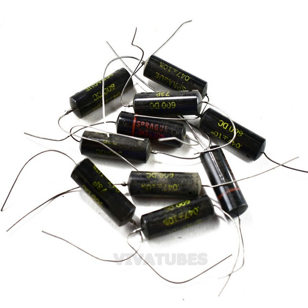 Lot of 10X Vintage Sprague Black Beauty Axial Oil Capacitor .047uF @ 600V