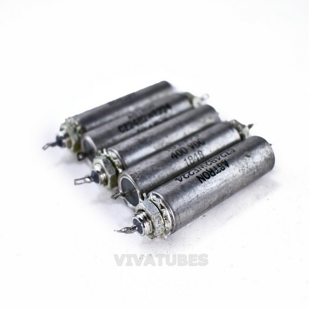 Lot of 5 Vintage Astron Pass-Through Paper in Oil Capacitors 10uF 400V