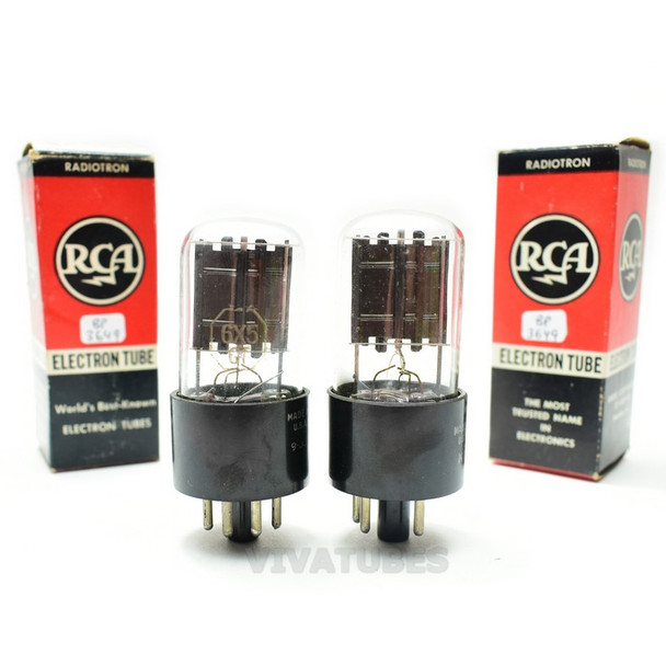 True NOS NIB Matched Pair RCA USA 6X5GT Black Flat Plate [] Get Vacuum Tubes