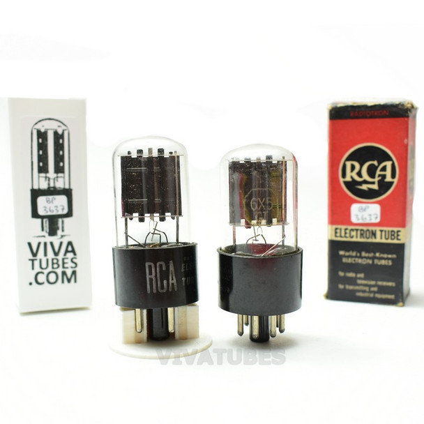 Tests NOS Date Matched Pair RCA USA 6X5GT Black Flat Plate [] Get Vacuum Tubes