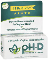 pH-D Boric Acid Vaginal Suppositories - 24 ct