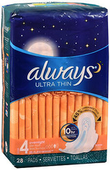 Always Ultra Thin Pads with Flexi-Wings Overnight - 6 packs of 26
