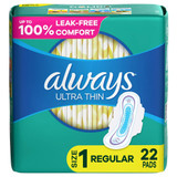 Always Ultra Thin Pads with Flexi-Wings, Size 1 - 12 pks of 22