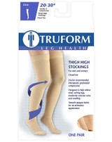 Truform 20-30 mmHg Compression Stockings for Men and Women, Thigh High Length, Dot Top, Closed Toe, Beige - X-Large