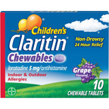 Claritin Children's 24 Hour Allergy Chewable Tablets, Grape Flavor - 10 Chewable Tablets