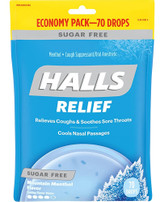 Halls Cough Suppressant/Oral Anesthetic Drops Sugar Free Mountain Menthol Flavor - 70 ct