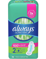 Always Ultra Thin Pads Long Super Size 2 - 32 ct (Pack of 3)