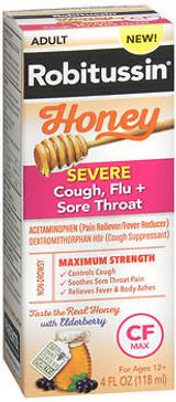Robitussin Severe Cough, Flu and Sore Throat Relief CF Max Honey with Elderberry - 4 oz
