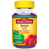 Nature Made Iron 18 mg with Vitamin C Gummies Raspberry - 60 ct