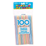 Plastic Straws, White W/Red Stripe, 100 Ct - 1 Pkg