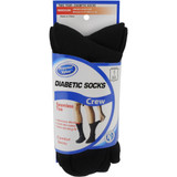 Premier Value Seamless Toe Diabetic Crew  Socks- Black Md - 2pk