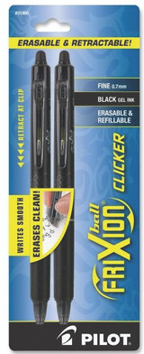 Frixion Clicker Retractable Erasable Gel Pens - Black, 2 pk Fine