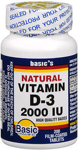 Basic Vitamins Natural Vitamin D-3 2000 IU - 200 Film-Coated Tablets
