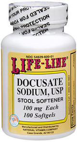 Life-Line Docusate Sodium, USP Stool Softener 100 mg Softgels - 100 ct