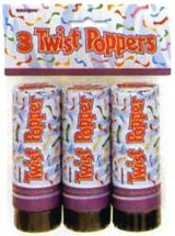 Twist Party Poppers, Party Favors, 3 pk