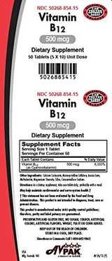 AvPak Vitamin B12 Tablet 500mcg 50 Count