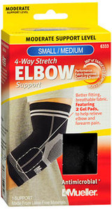 Mueller 4-Way Stretch Elbow Support Moderate Support Black Small/Medium 6333 - 1 ea.