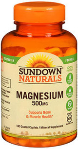 Sundown Naturals Magnesium 500 mg Coated Caplets/Mineral Supplement - 180 ct