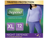 Depend Night Defense Underwear for Women Overnight Absorbency Size XL - 2 Packs of 12 ct
