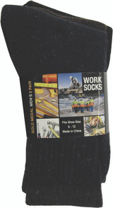 Mens Work Socks -  Black   3 pk