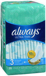 Always Ultra Thin Pads with Flexi-Wings Extra Long Super Absorbency Size 3 - 28 ct