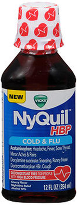 NyQuil HBP Cold and Flu Liquid Cherry Flavor - 12 oz
