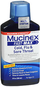 Mucinex Fast-Max Cold Flu & Sore Throat Liquid Maximum Strength - 9 oz