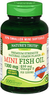 Nature's Truth Vitamins Mini Fish Oil 1300 mg Premium Strength Natural Lemon Flavor - 100 Softgels