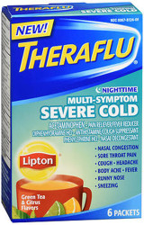 Theraflu Nighttime Multi-Symptom Severe Cold Packets Lipton Green Tea & Citrus Flavors - 6 ct