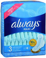 Always Maxi Pads with Flexi-Wings Size 3 Jumbo Pack Extra Long Super - 33 ct