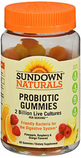 Sundown Naturals Probiotic Gummies Pineapple, Raspberry & Orange Flavored - 60 ct