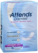 Attends Discreet Bladder Control Women's Pads Maximum Long 3 Absorbency - 10 pks of 20