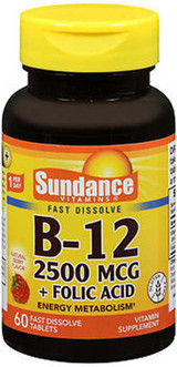 Sundance B-12 2500 mcg + Folic Acid Fast Dissolve - 60 Tablets