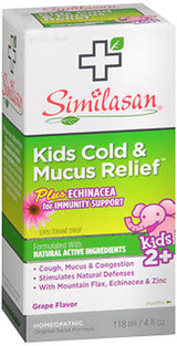 Similasan Kids Cold & Mucus Relief plus Echinacea for Immunity Support Syrup Grape Flavor - 4 oz