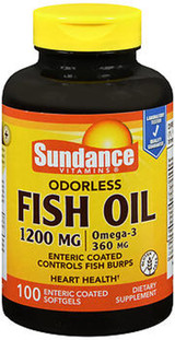 Sundance Vitamins Odorless Fish Oil 1200 mg /Omega-3 360 mg - 100 Softgels