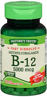 Nature's Truth Sublingual Methylcobalamin B-12 5000 mcg Fast Dissolve Tabs Natural Berry Flavor - 60 ct