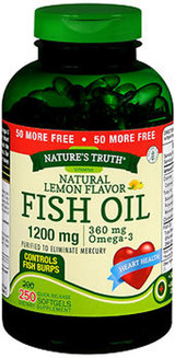 Nature's Truth Natural Lemon Flavor Fish Oil 1200 mg Quick Release Softgels - 250 Softgels