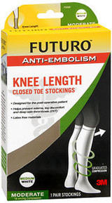 Futuro Anti-Embolism Knee Length Closed Toe Stockings Medium White Moderate