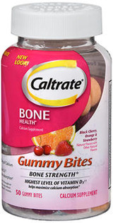 Caltrate Calcium & Vitamin D3 Supplement Gummy Bites Black Cherry, Orange, Strawberry - 50 Ct.