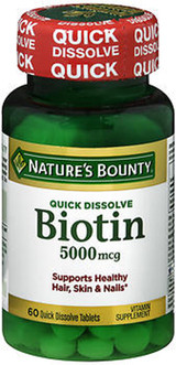 Nature's Bounty Biotin 5000 mcg Vitamin Supplement Quick Dissolve Natural Strawberry Flavor - 60 Tablets